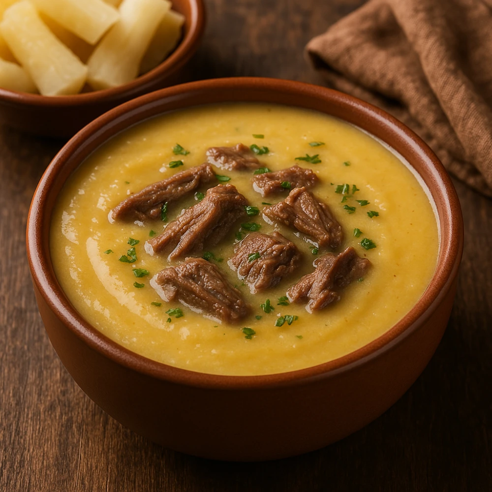 Receita: Caldo de Mandioca Cremoso com Carne