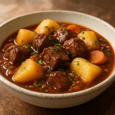 Receita: Carne de Panela com Mandioca e Molho de Vinho Tinto