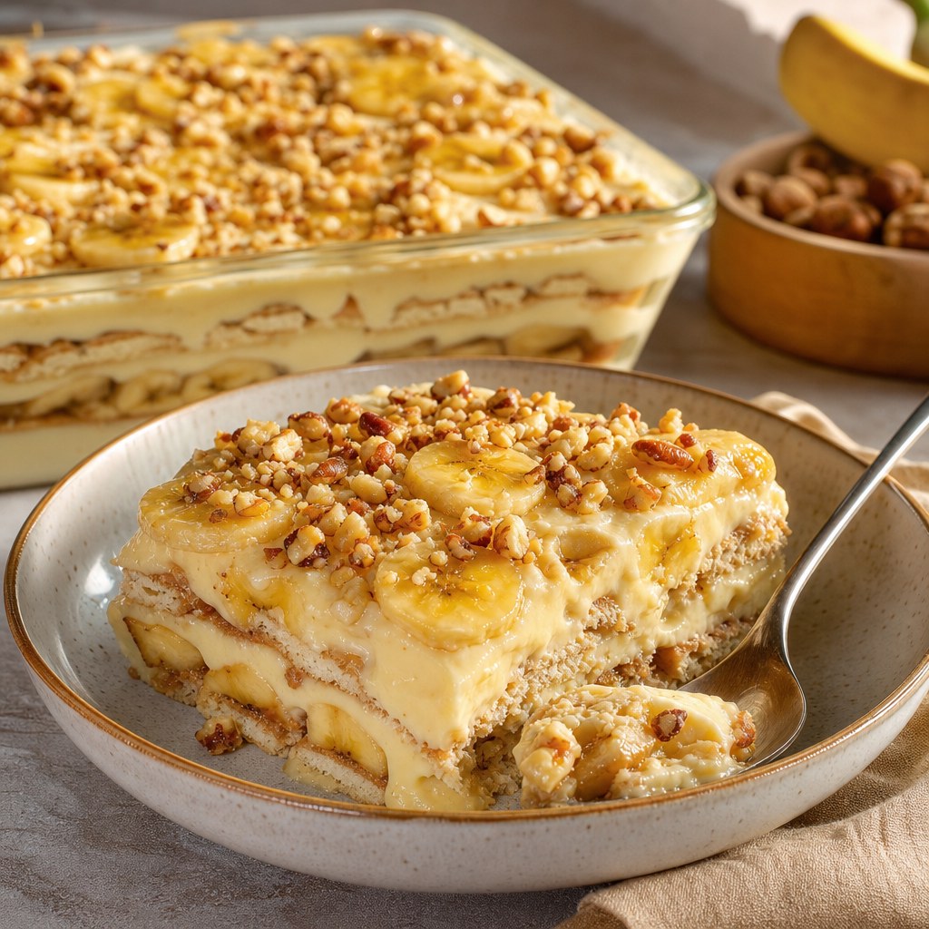 Foto de Pavê de banana com creme de baunilha e castanhas