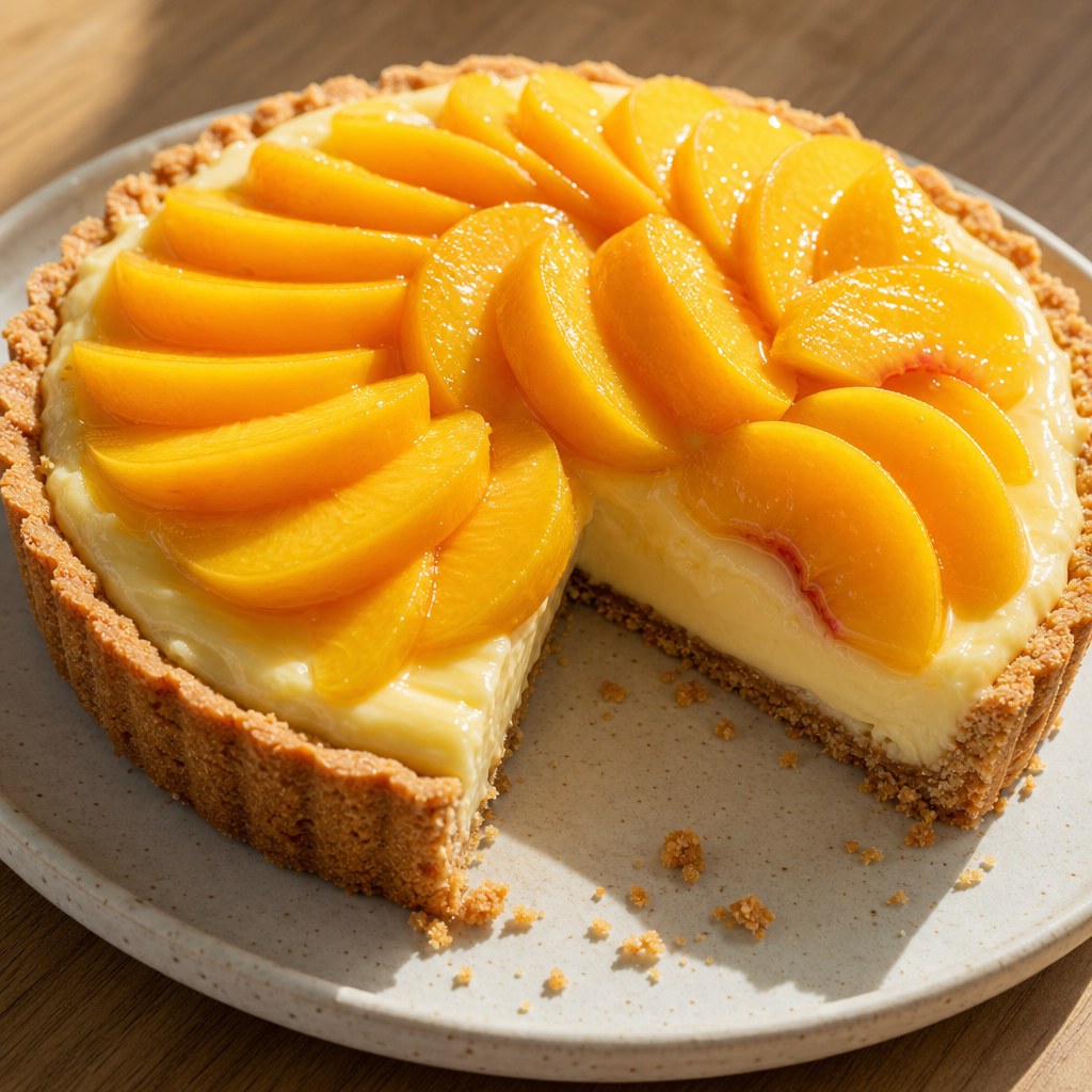 Torta de pêssego com creme de baunilha Foto de Torta de pêssego com creme de baunilha