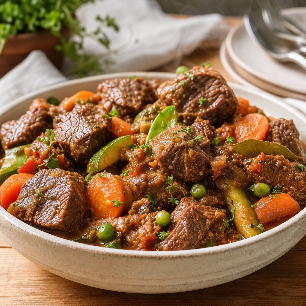 Carne de panela com legumes primavera Foto de Carne de panela com legumes primavera