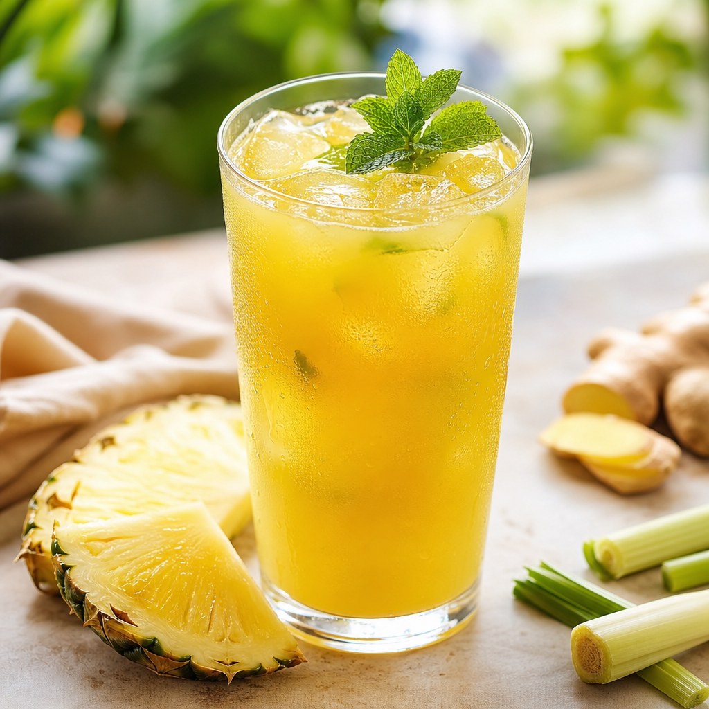 Foto de Suco de abacaxi com capim-limão e gengibre