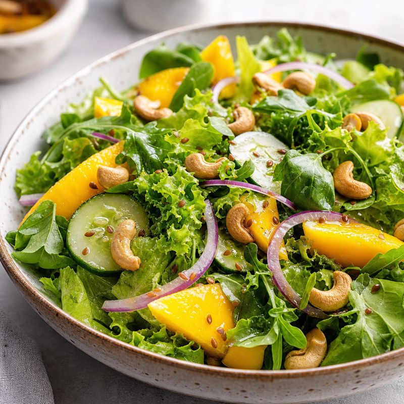 Receita: Salada de folhas verdes com manga e castanha