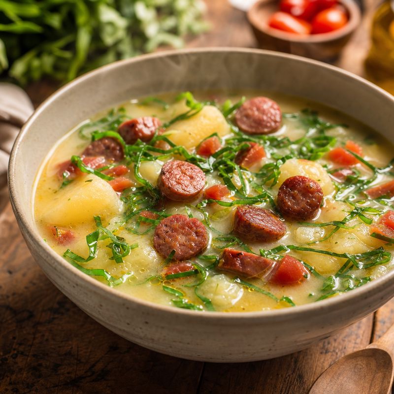 Receita: Sopa Leve de Mandioca, Couve e Linguiça