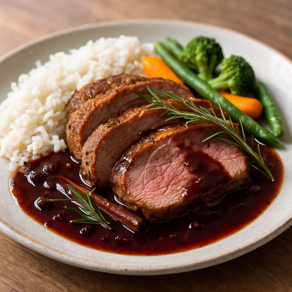 Carne assada com molho de vinho tinto e especiarias Foto de Carne assada com molho de vinho tinto e especiarias