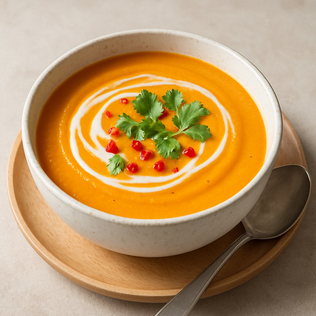 Foto de Sopa cremosa de abóbora com leite de coco e pimenta