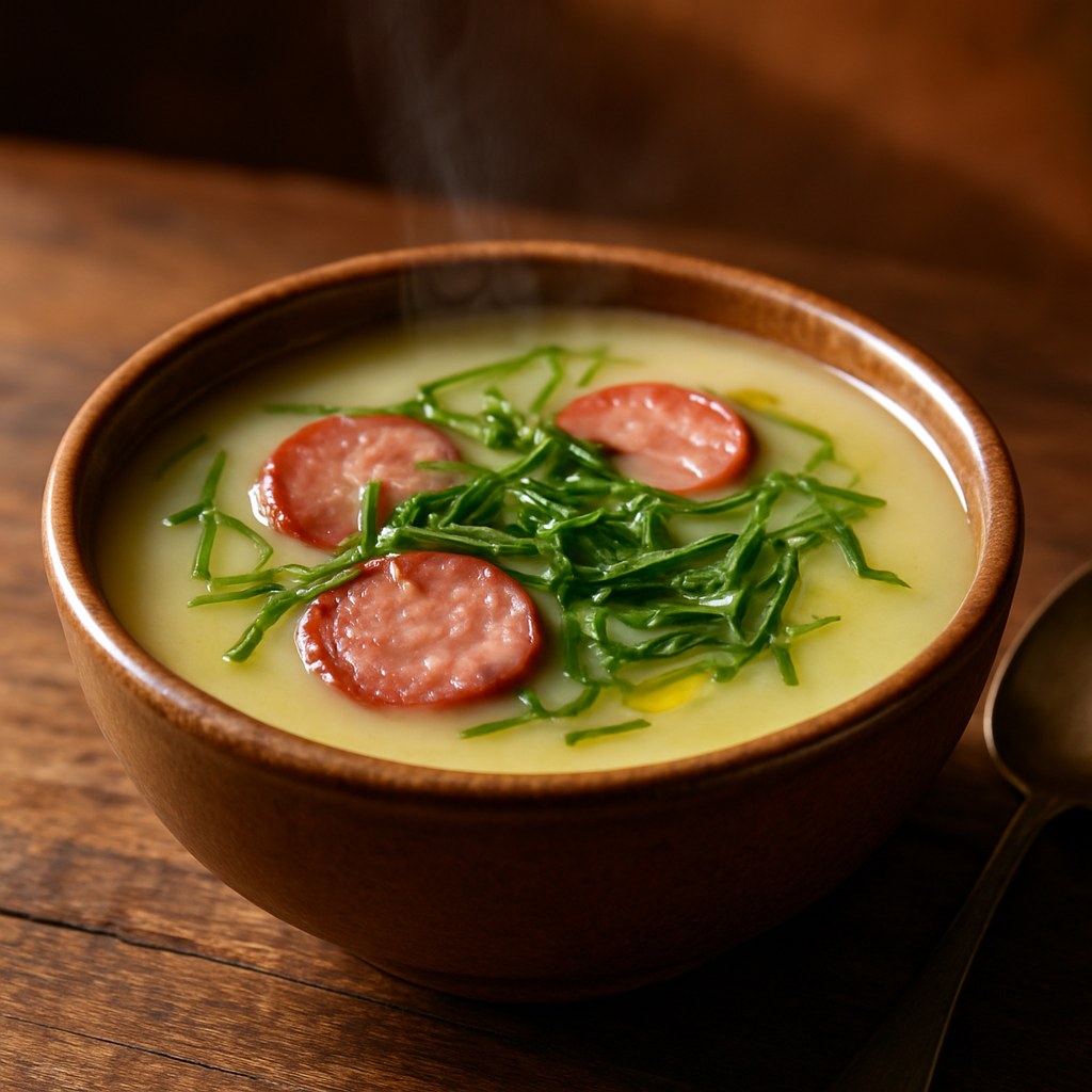 Caldo verde brasileiro com couve mineira e calabresa Foto de Caldo verde brasileiro com couve mineira e calabresa