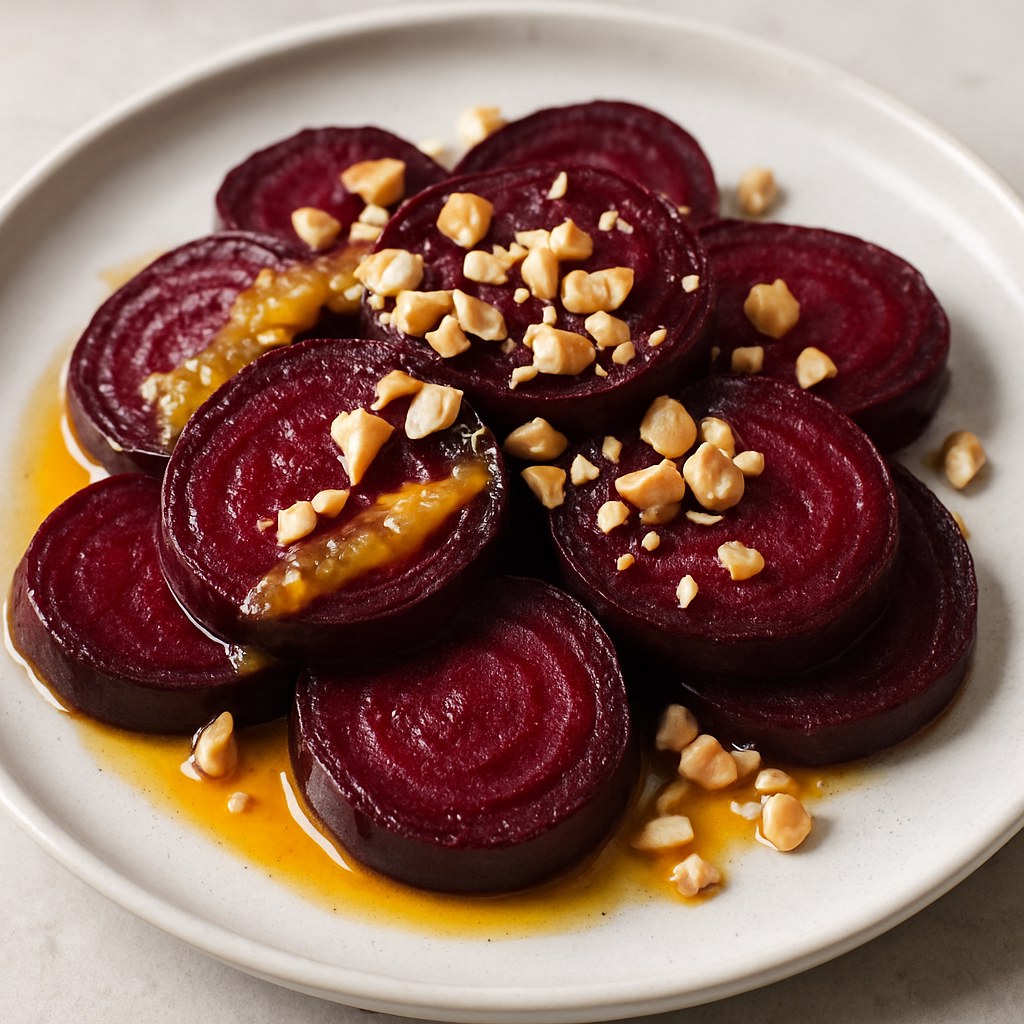 Foto de Salada de beterraba assada com molho de laranja e castanhas