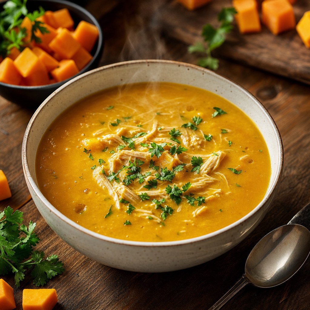 Foto de Sopa de abóbora com gengibre e frango