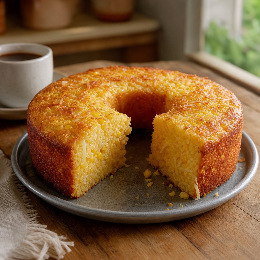 Foto de Bolo de milho cremoso com coco e queijo