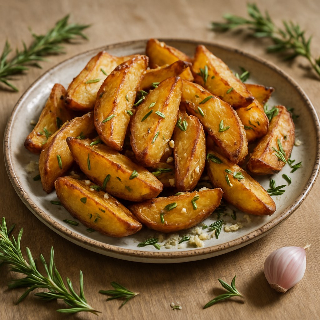 Batata rústica crocante na airfryer com alecrim e alho Foto de Batata rústica crocante na airfryer com alecrim e alho